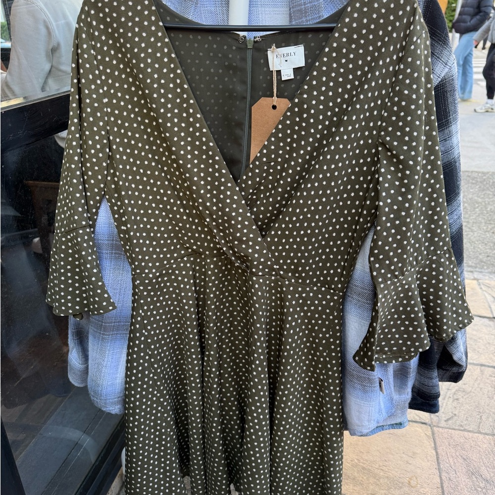 Everly Olive Dress with White Dots